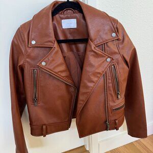 Oak + Fort Vegan Leather Jacket- Camel color, small